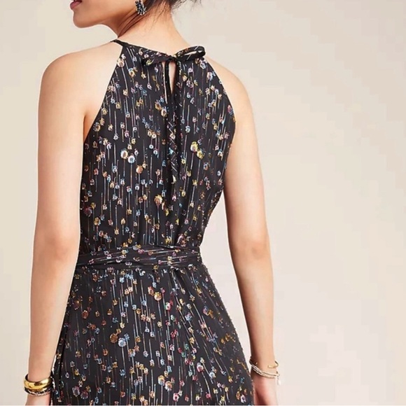 Eva Franco Anthropologie Edita halter black jumpsuit multi-color metallic dot- 2 - Picture 3 of 15